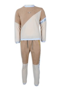 WTV169 Customized Winter Contrast Casual Set Golden Pants Bag Zipper 100% Poly Sports Suit Shop front view